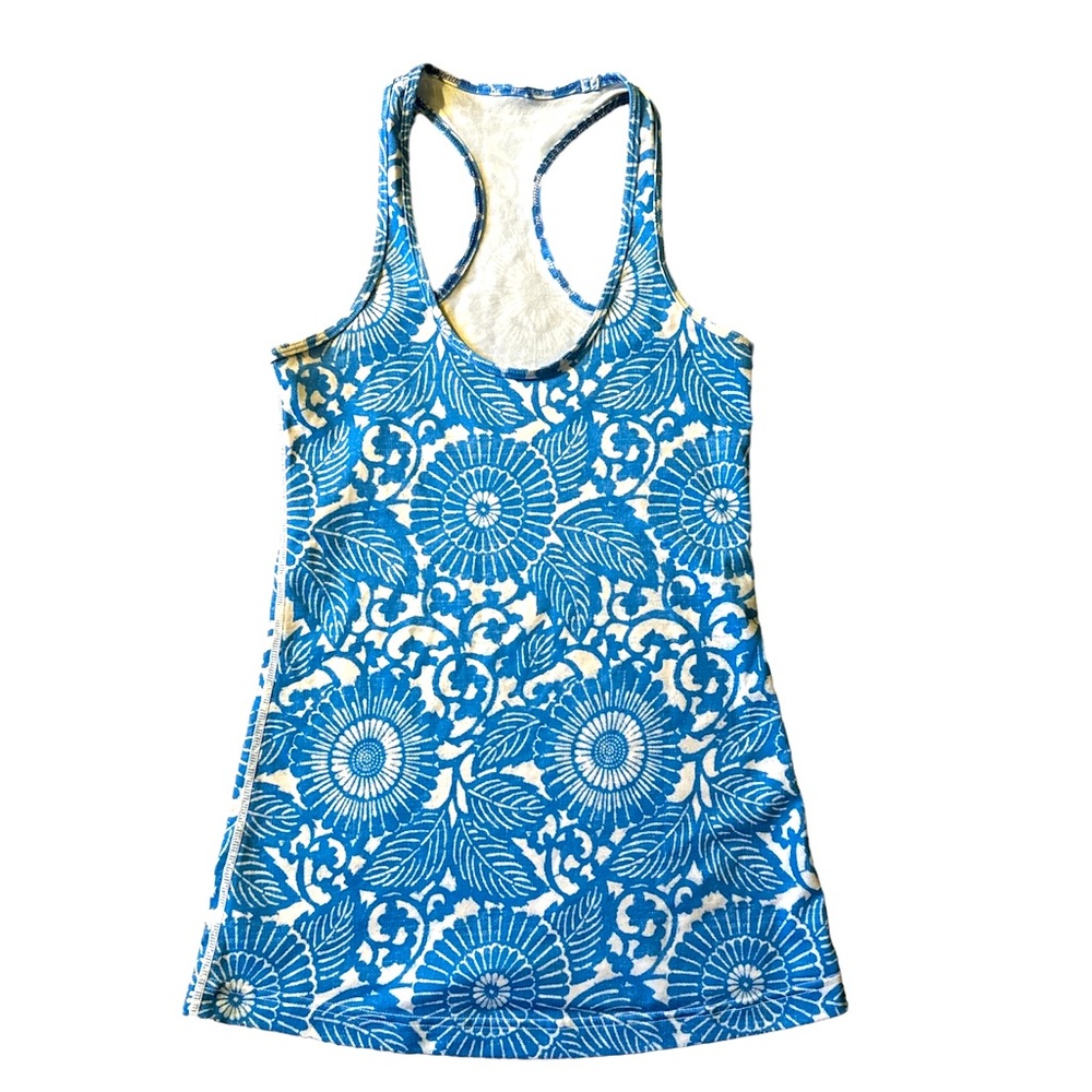 LULULEMON Cool Racerback Tank Top Beachy Floral Fossil Porcelain Blue size 4
